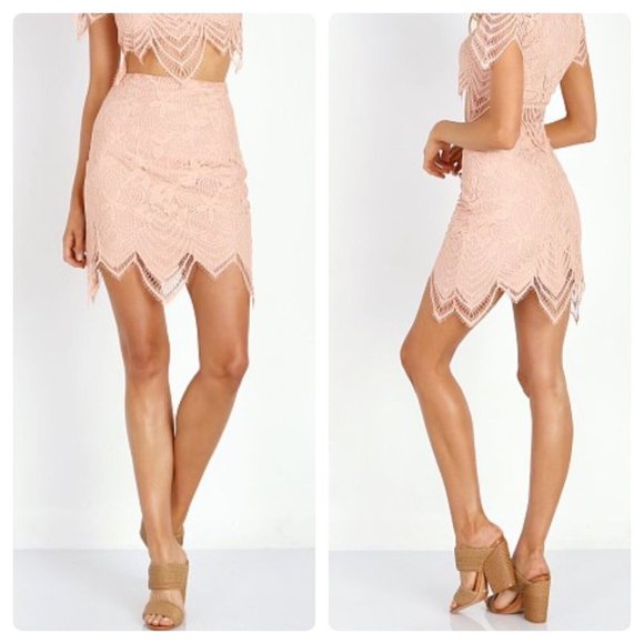 For Love & Lemons Luna Pale Pink Floral Lace Scalloped Hem Mini Skirt Sz S - Picture 1 of 7